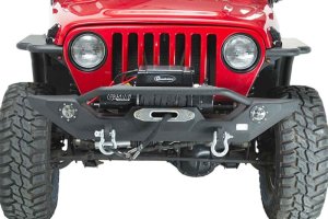 Jeep Wrangler TJ Front Bumper - Fishbone Offroad - Heavy Duty Winch with LED's - Black Textured Powdercoat - `97-`06